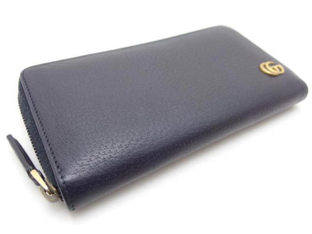 Gucci Black Marmont Leather Zip Wallet Around GG Black